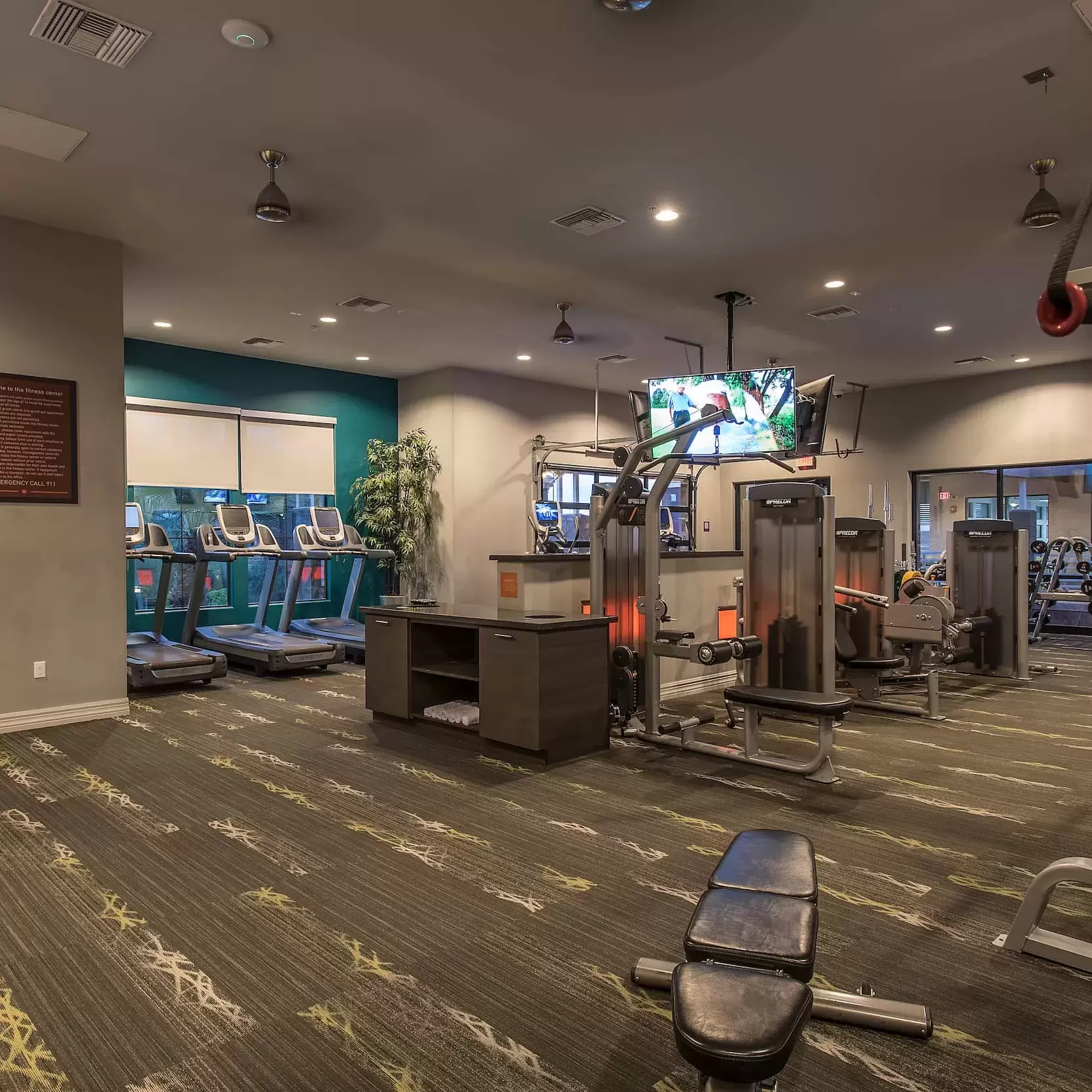 The fitness center, with exercise equipment and treadmills for healthy living.