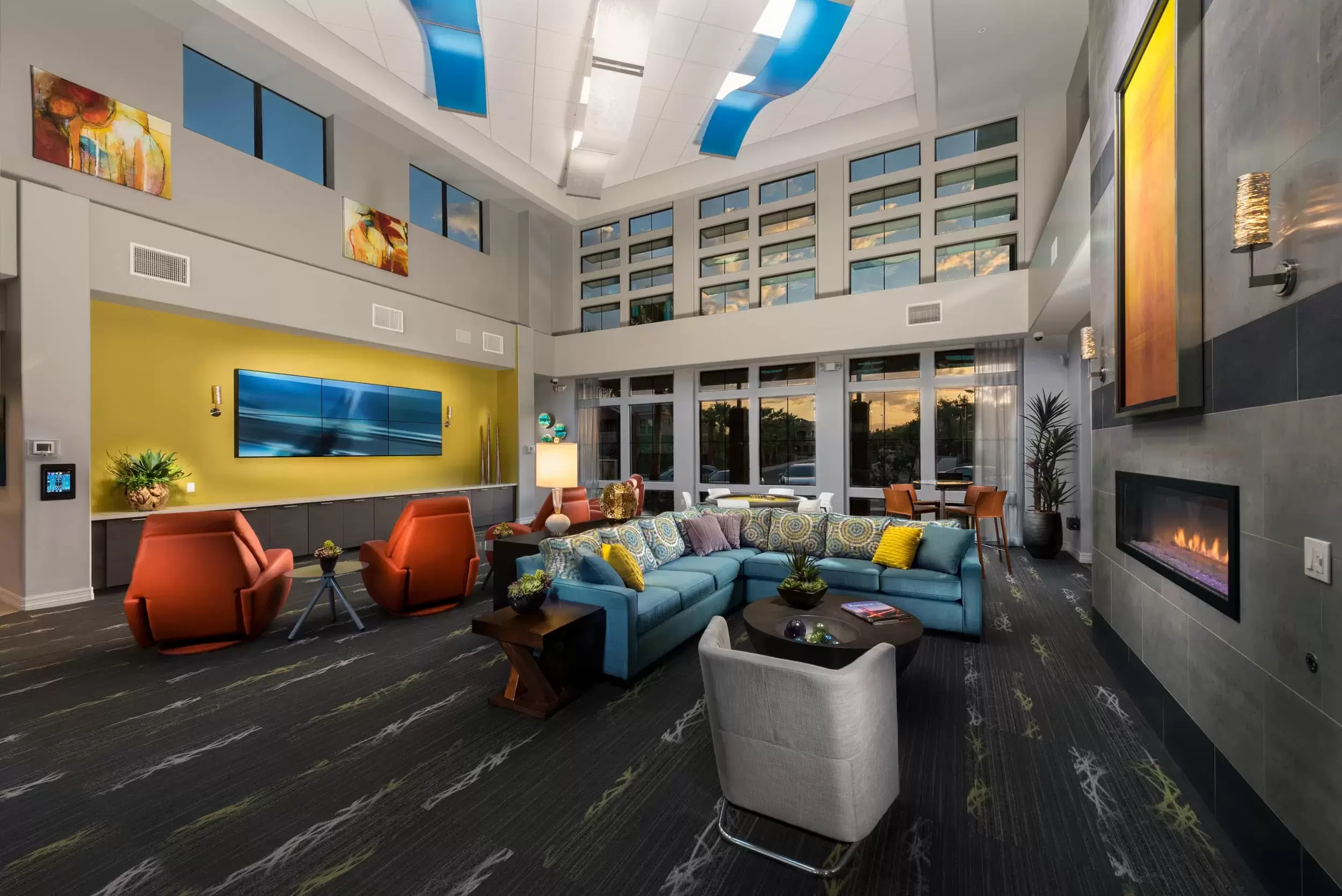 The Resident Hub, with plenty of comfortable seating for residents to socialize or relax.