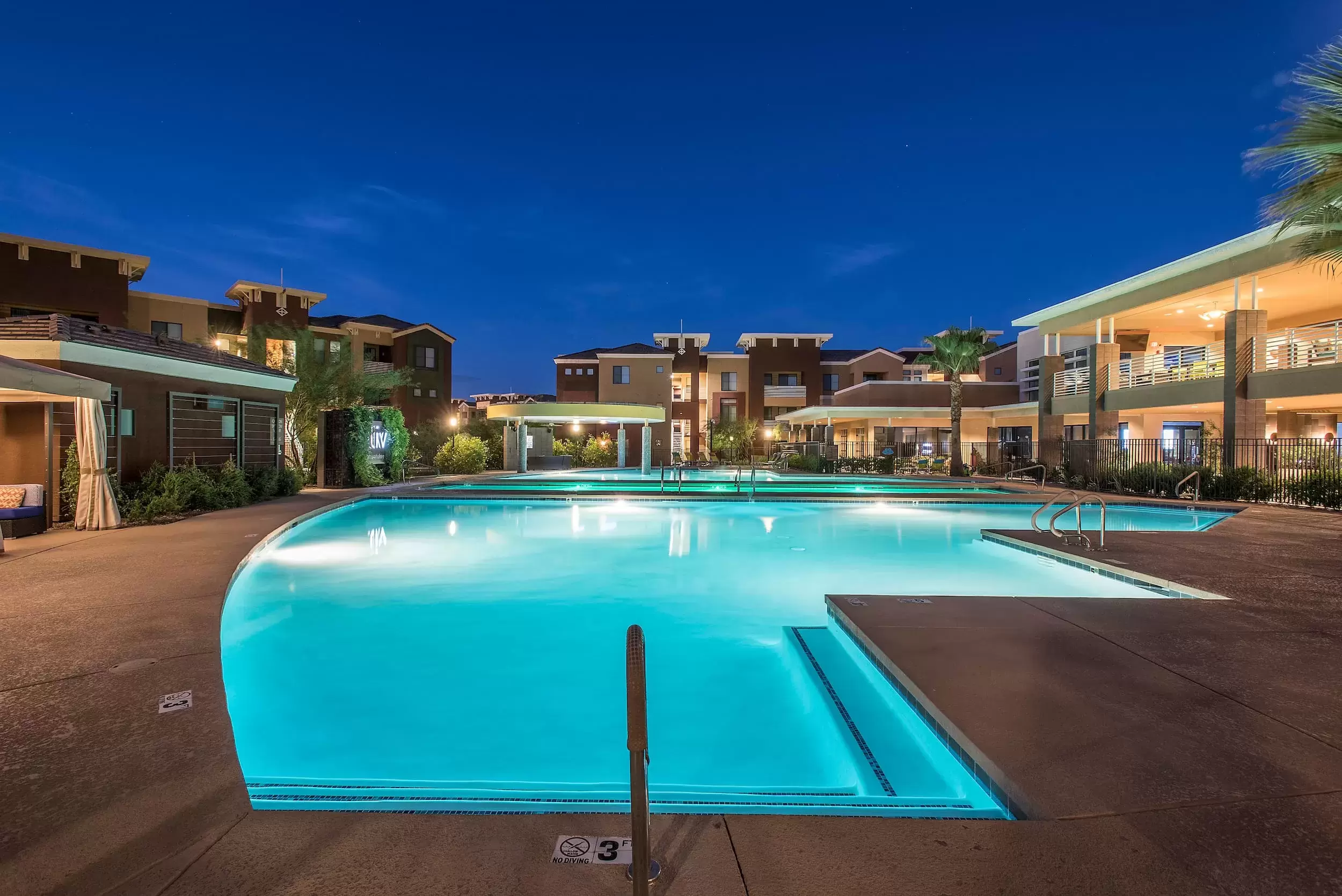 The beautiful pool and patio area for the Liv Ahwatukee community.